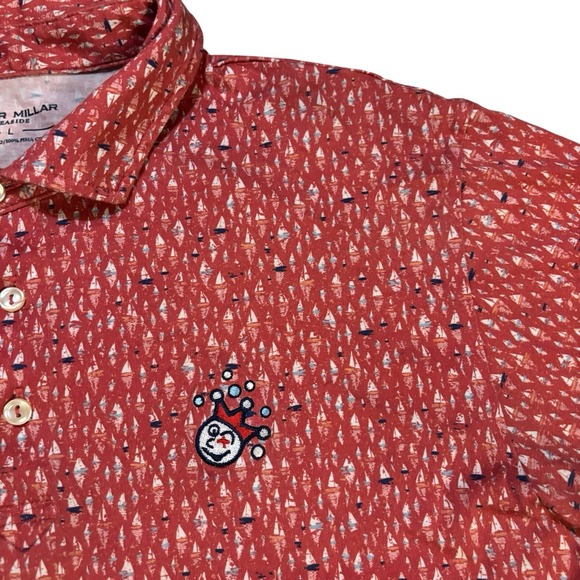 Peter Millar Seaside Scotty Cameron Polo Shirt Boat Print Mens Large Pima Cotton - Picture 3 of 9